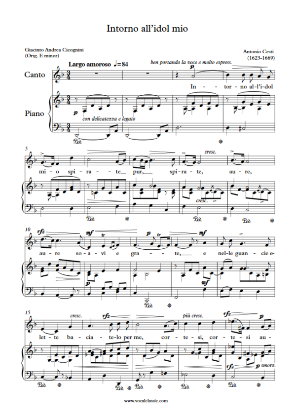 A. Cesti : Intorno all’idol mio (D minor Key) PDF Sheet music