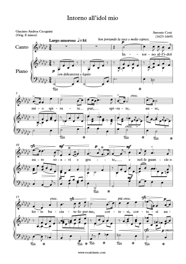 A. Cesti : Intorno all’idol mio (Eb minor Key) PDF Sheet music