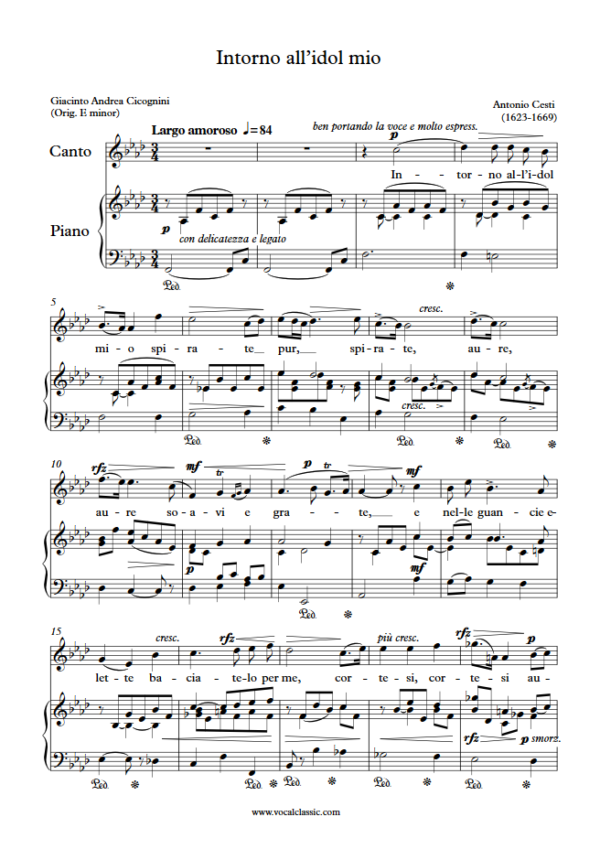 A. Cesti : Intorno all’idol mio (F minor Key) PDF Sheet music