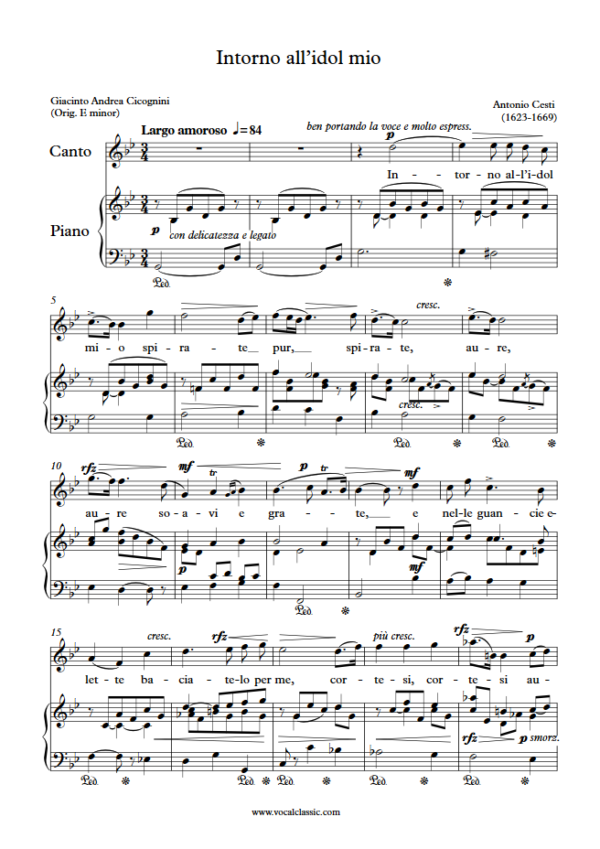 A. Cesti : Intorno all’idol mio (G minor Key) PDF Sheet music