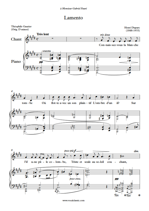 H. Duparc : Lamento (C sharp minor Key) PDF Sheet music