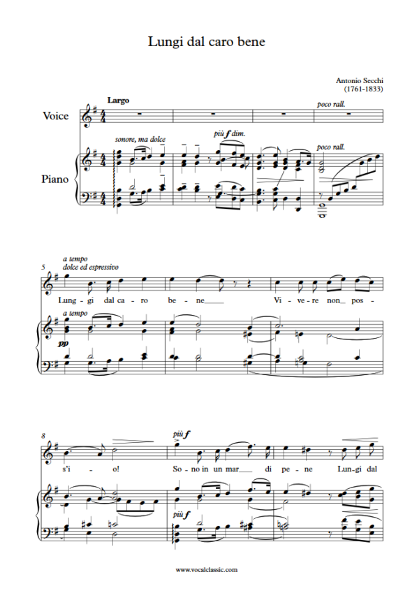 A. Secchi : Lungi dal caro bene (G Key) PDF 2023 한예종 여자 입시곡 Sheet music