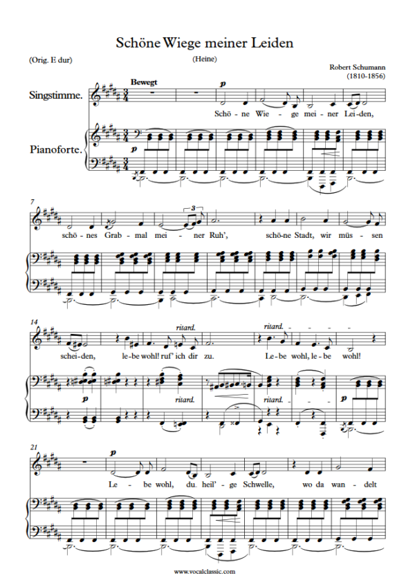 R. Schumann : Schöne Wiege meiner Leiden (B Key) PDF Sheet music