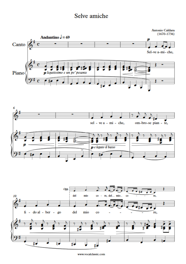 A. Caldara : Selve amiche (E minor Key) PDF Sheet music