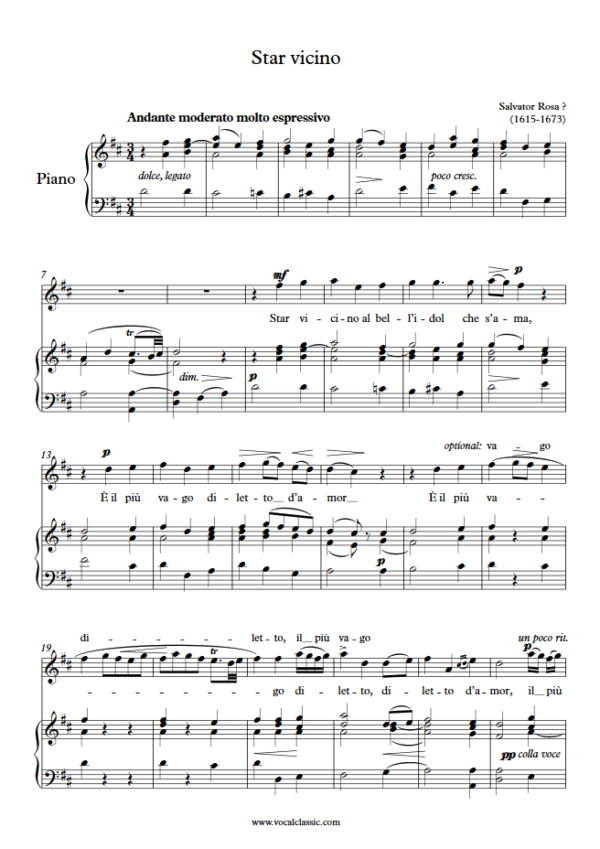 S. Rosa : Star vicino(D Key) PDF Sheet music