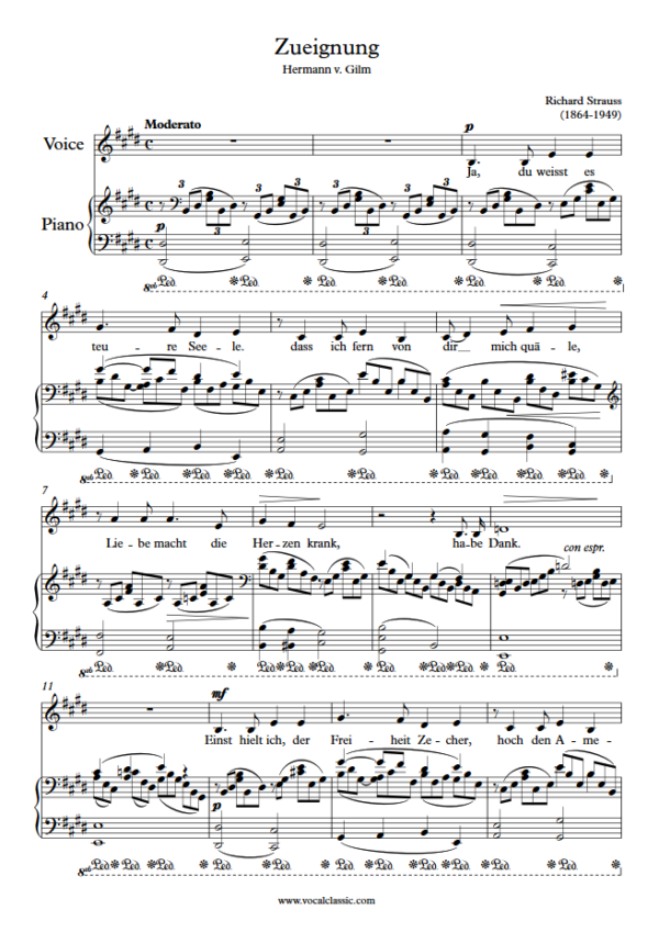 R. Strauss : Zueignung (E Key) PDF Sheet music