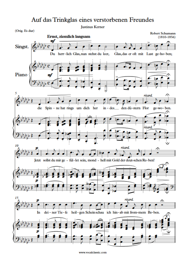 R. Schumann : Auf das Trinkglas eines verstorbenen Freundes (Gb Key) PDF Sheet music