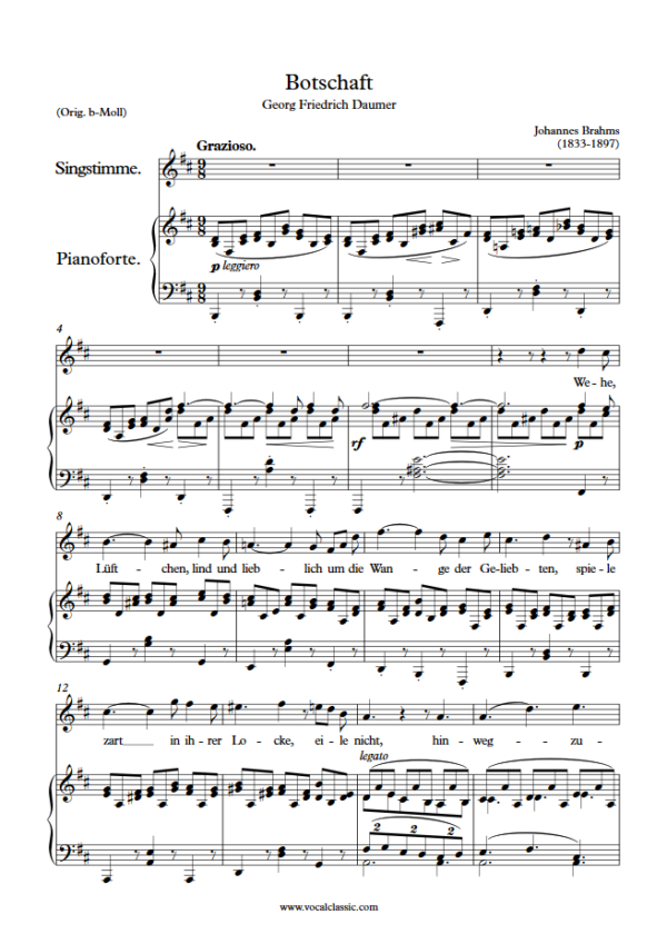 J. Brahms : Botschaft (B minor Key) PDF Sheet music