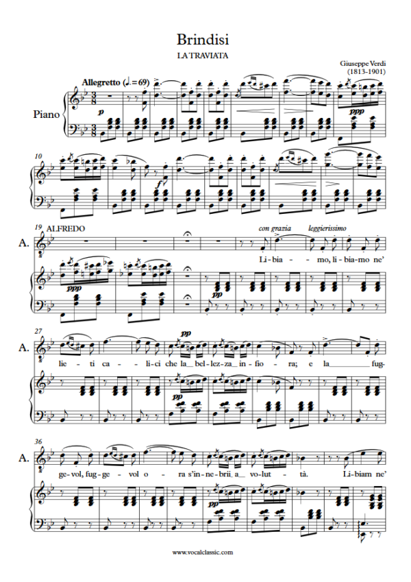 G. Verdi : Brindisi (Bb Key, Original) – La Traviata PDF Sheet music