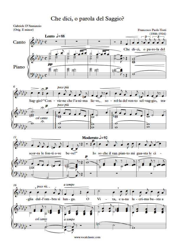 F. P. Tosti : Che dici, o parola del Saggio? (Eb minor Key) PDF Sheet music