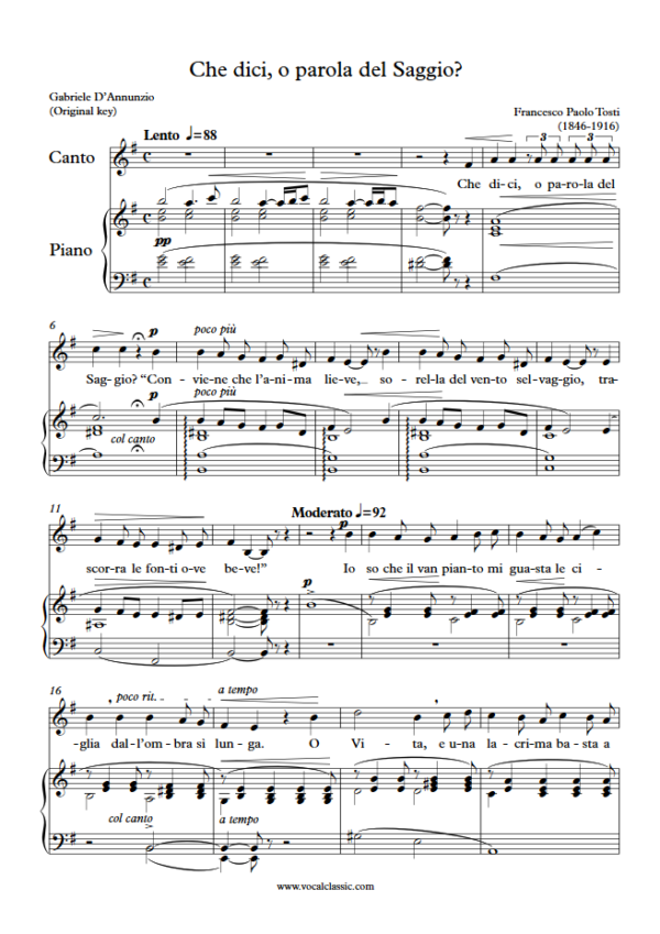 F. P. Tosti : Che dici, o parola del Saggio? (E minor Key, Original) PDF Sheet music