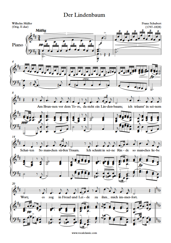 F. Schubert : Der Lindenbaum (D Key) PDF Sheet music