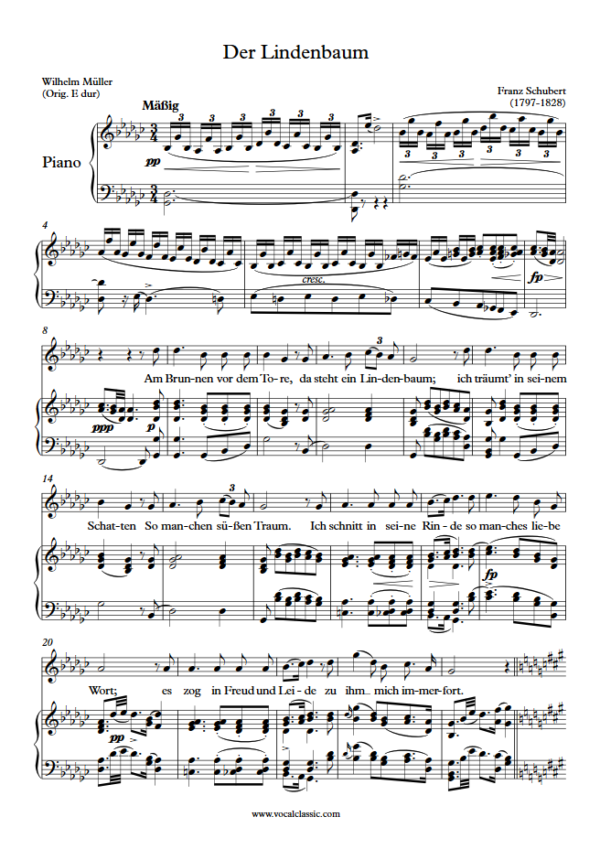 F. Schubert : Der Lindenbaum (Gb Key) PDF Sheet music