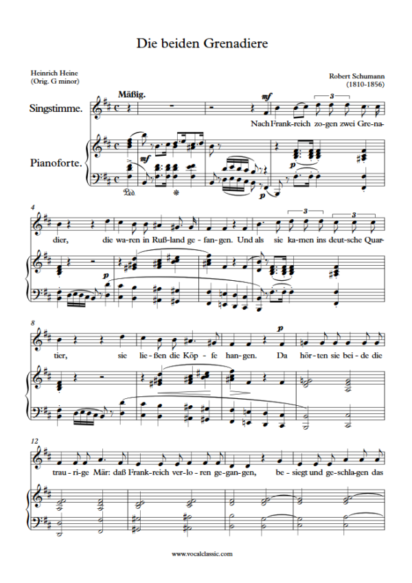 R. Schumann : Die beiden Grenadiere (B minor Key) PDF Sheet music