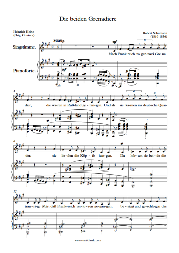 R. Schumann : Die beiden Grenadiere (F sharp minor Key) PDF Sheet music