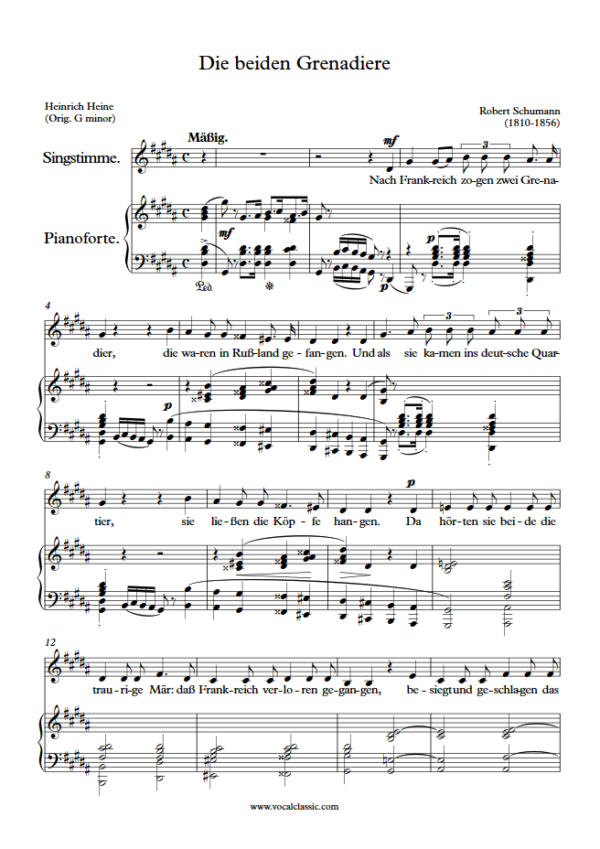 R. Schumann : Die beiden Grenadiere (G sharp minor Key) PDF Sheet music