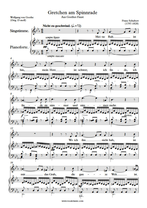 F. Schubert : Gretchen am Spinnrade (C minor Key) PDF Sheet music