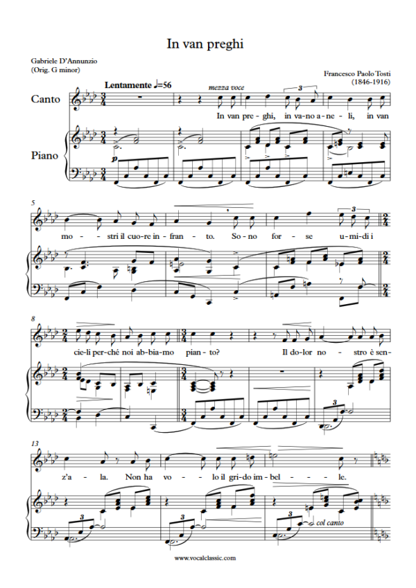 F. P. Tosti : In van preghi (F minor Key) PDF Sheet music