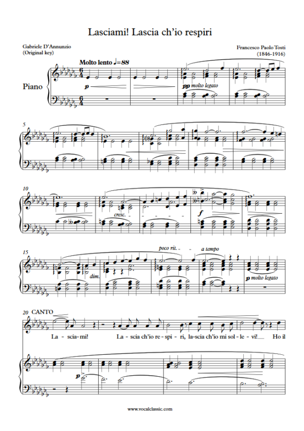 F. P. Tosti : Lasciami! Lascia ch’io respiri (Ab minor Key, Original) PDF Sheet music