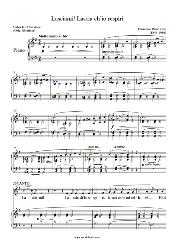 F. P. Tosti : Lasciami! Lascia ch’io respiri (E minor Key) PDF Sheet music