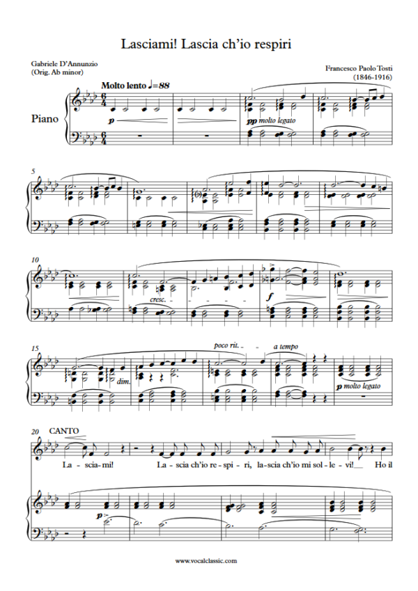 F. P. Tosti : Lasciami! Lascia ch’io respiri (F minor Key) PDF Sheet music