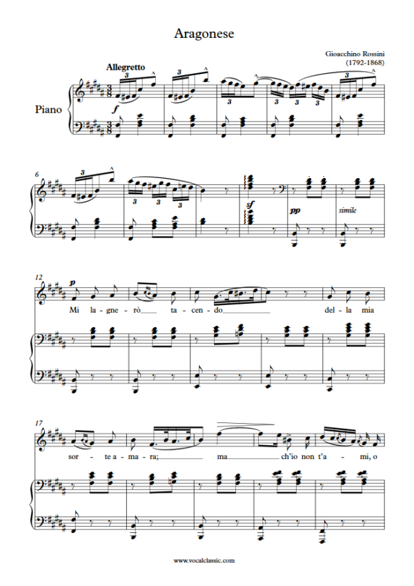 G. Rossini : Aragonese (B Key) PDF 2023 한예종 여자 입시곡 Sheet music