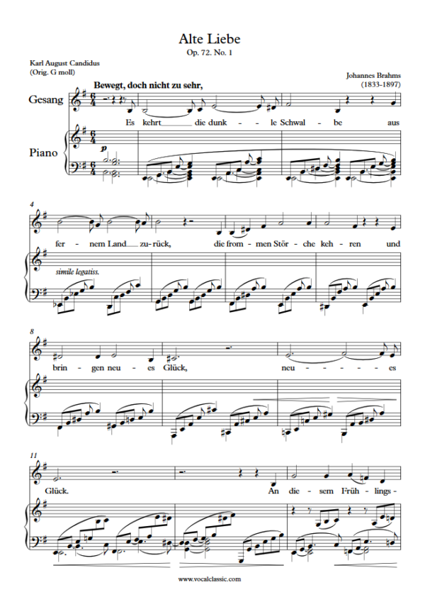 J. Brahms : Alte Liebe (E minor Key) PDF Sheet music