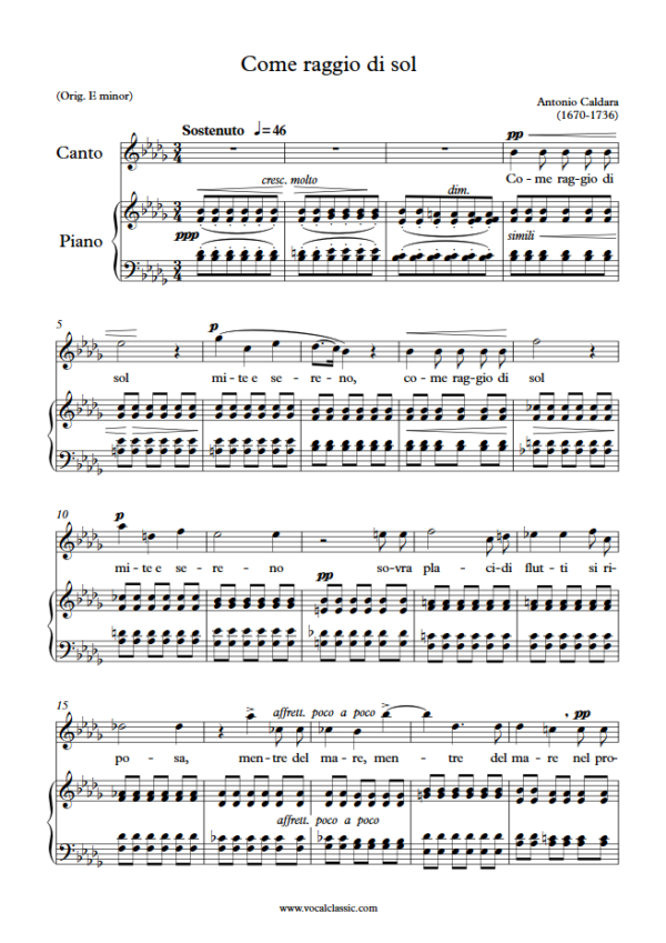 A. Caldara : Come raggio di sol (Bb minor Key) PDF Sheet music