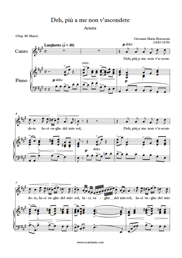 G. M. Bononcini : Deh, più a me non v’ascondete (A Key) PDF Sheet music