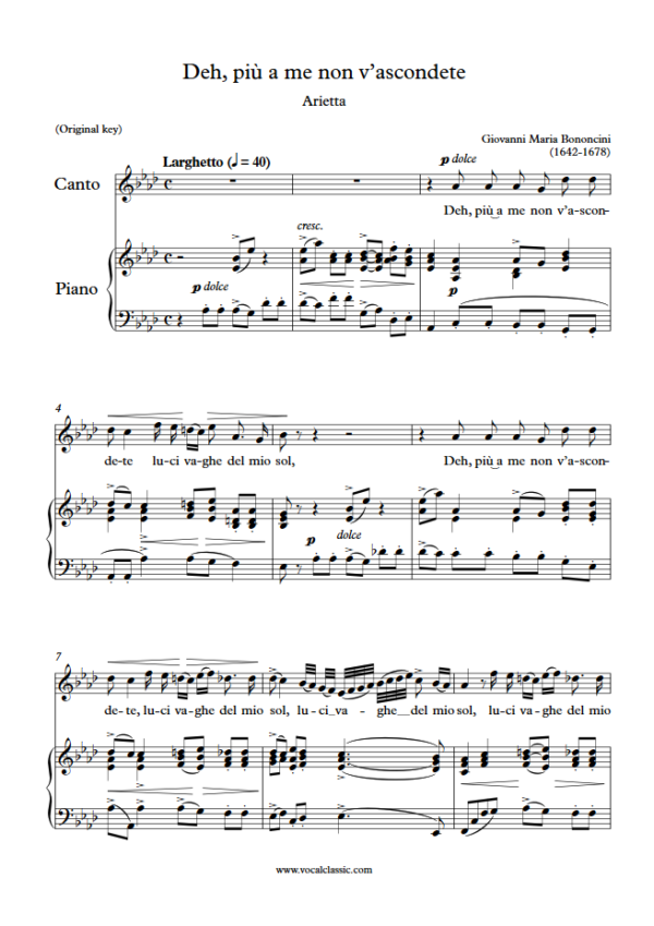 G. M. Bononcini : Deh, più a me non v’ascondete (Ab Key, Original) PDF Sheet music