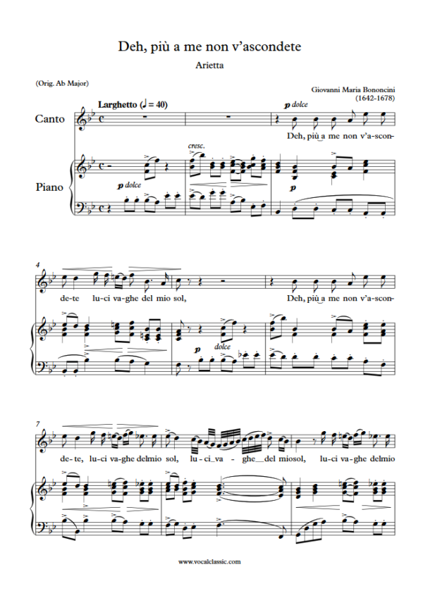 G. M. Bononcini : Deh, più a me non v’ascondete (Bb Key) PDF Sheet music