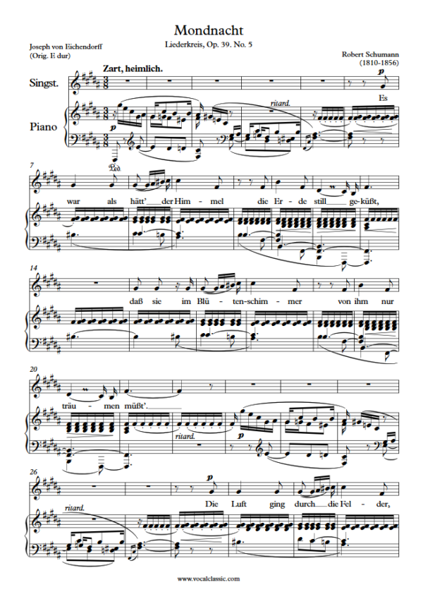 R. Schumann : Mondnacht (B Key) PDF Sheet music