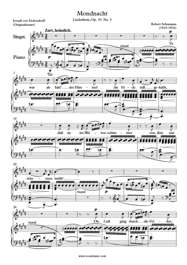 R. Schumann : Mondnacht (E Key, Original) PDF Sheet music