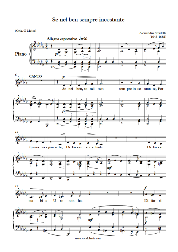 A. Stradella : Se nel ben sempre incostante (Db Key) PDF Sheet music