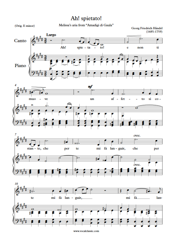 G. F. Handel : Ah! spietato! (C sharp minor Key) PDF Sheet music