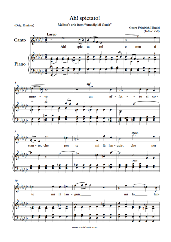 G. F. Handel : Ah! spietato! (Eb minor Key) PDF Sheet music