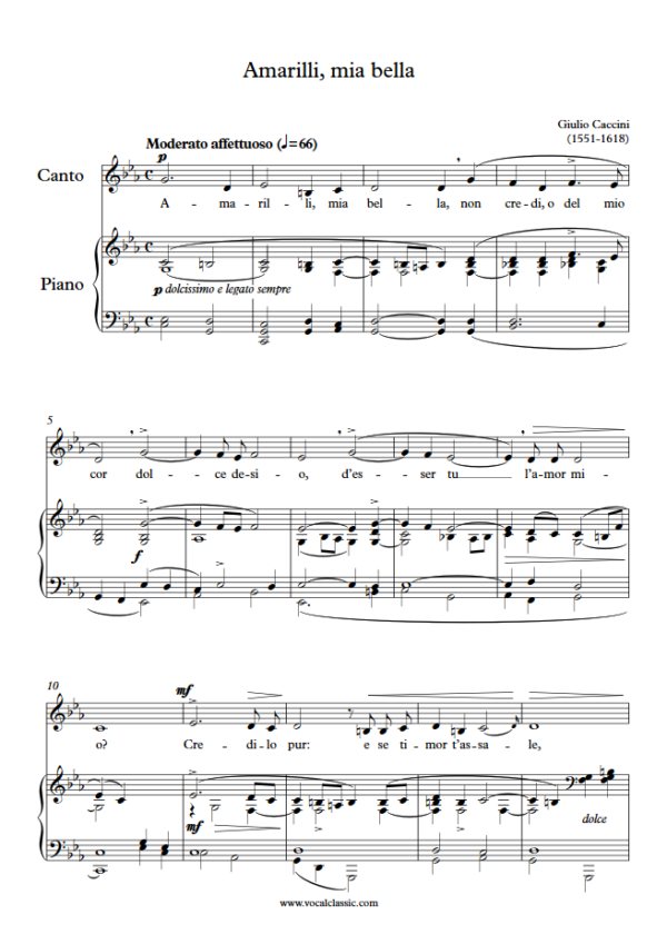 G. Caccini : Amarilli, mia bella (C minor Key) PDF Sheet music