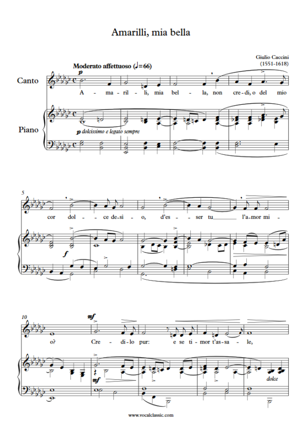 G. Caccini : Amarilli, mia bella (Eb minor Key) PDF Sheet music