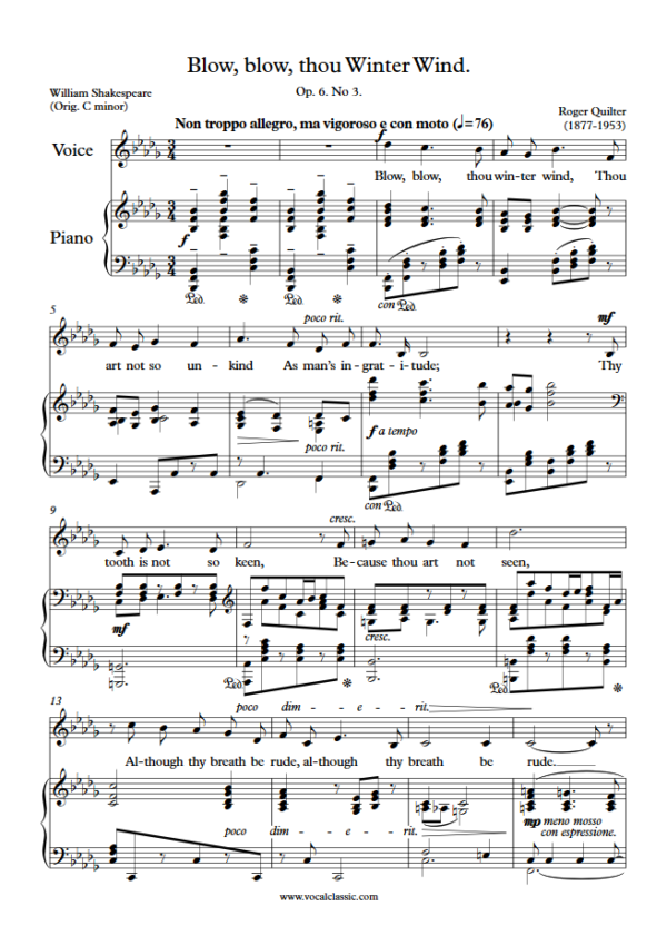 R. Quilter : Blow, blow, thou Winter Wind (Bb minor Key) PDF Sheet music