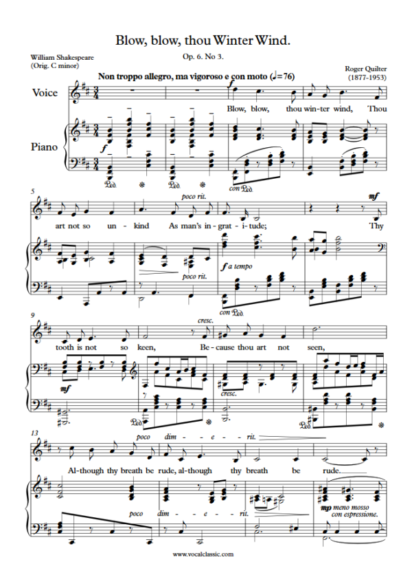 R. Quilter : Blow, blow, thou Winter Wind (B minor Key) PDF Sheet music