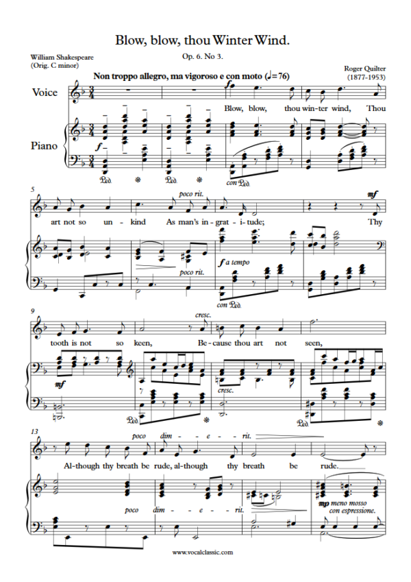 R. Quilter : Blow, blow, thou Winter Wind (D minor Key) PDF Sheet music