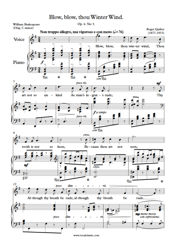 R. Quilter : Blow, blow, thou Winter Wind (E minor Key) PDF Sheet music