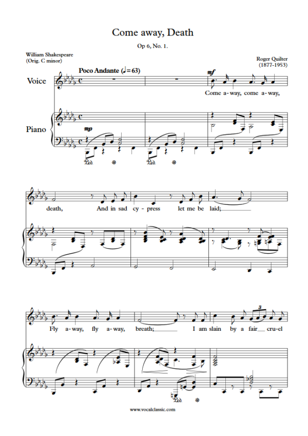 R. Quilter : Come away, Death (Bb minor Key) PDF Sheet music