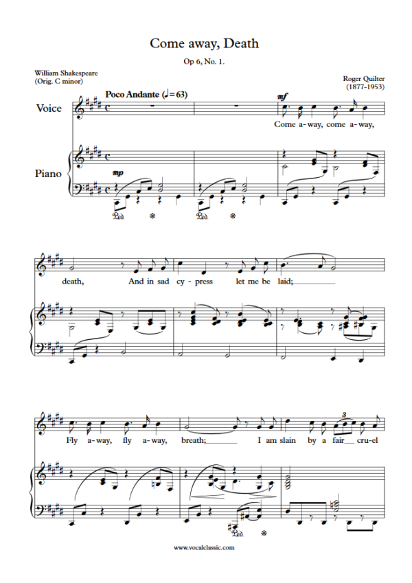 R. Quilter : Come away, Death (C sharp minor Key) PDF Sheet music