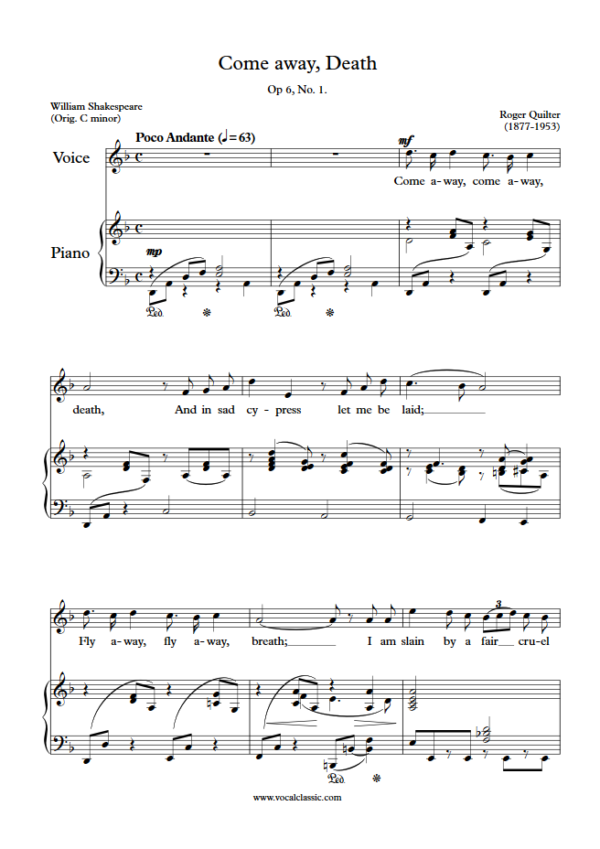 R. Quilter : Come away, Death (D minor Key) PDF Sheet music