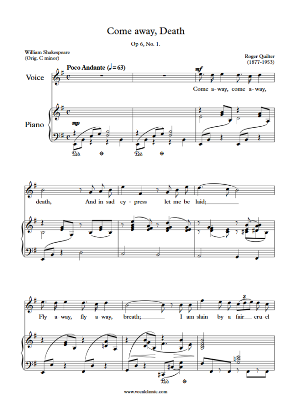 R. Quilter : Come away, Death (E minor Key) PDF Sheet music