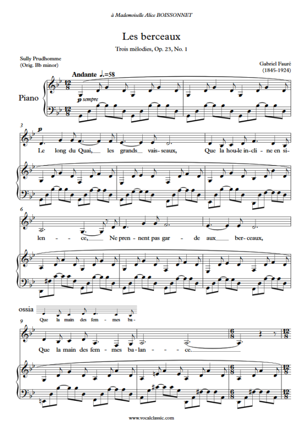 G. Fauré : Les berceaux (G minor Key) PDF Sheet music