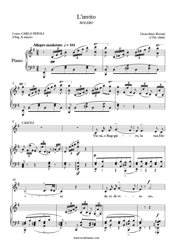 G. Rossini : L’invito (E minor Key) PDF Sheet music