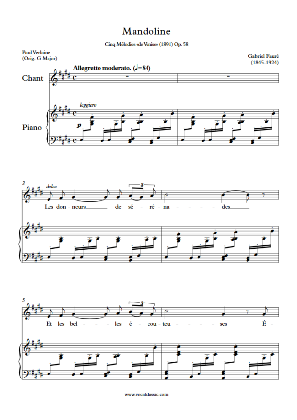 G. Fauré : Mandoline (E Key) PDF Sheet music