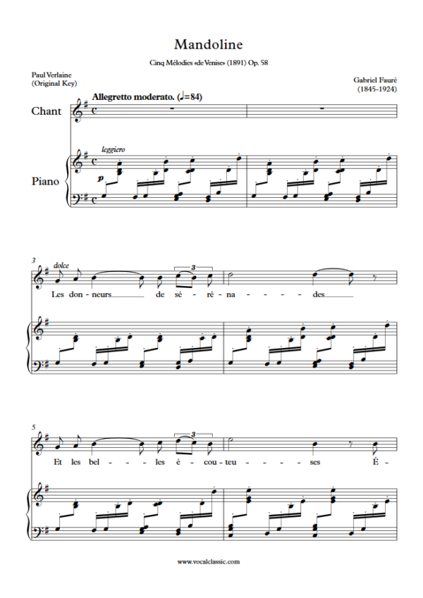 G. Fauré : Mandoline (G Key, Original) PDF Sheet music